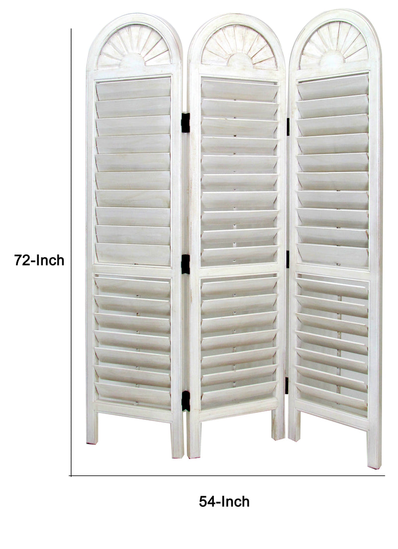 Wooden 3 Panel Room Divider with Slatted Shutter Design, White-zoom-