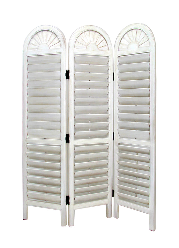 Wooden 3 Panel Room Divider with Slatted Shutter Design, White