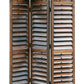 Wooden 3 Panel Room Divider with Slatted Shutter Design, Brown