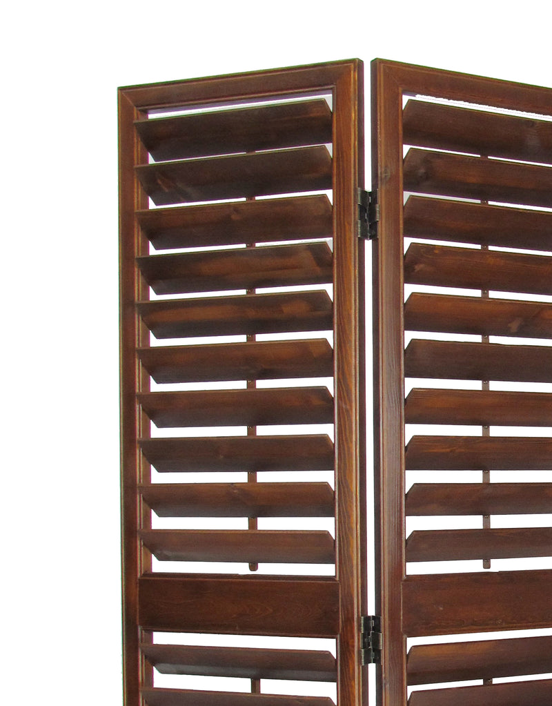 Wooden 3 Panel Room Divider with Slatted Design, Brown-zoom-
