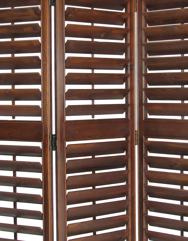 Wooden 3 Panel Room Divider with Slatted Design, Brown-zoom-