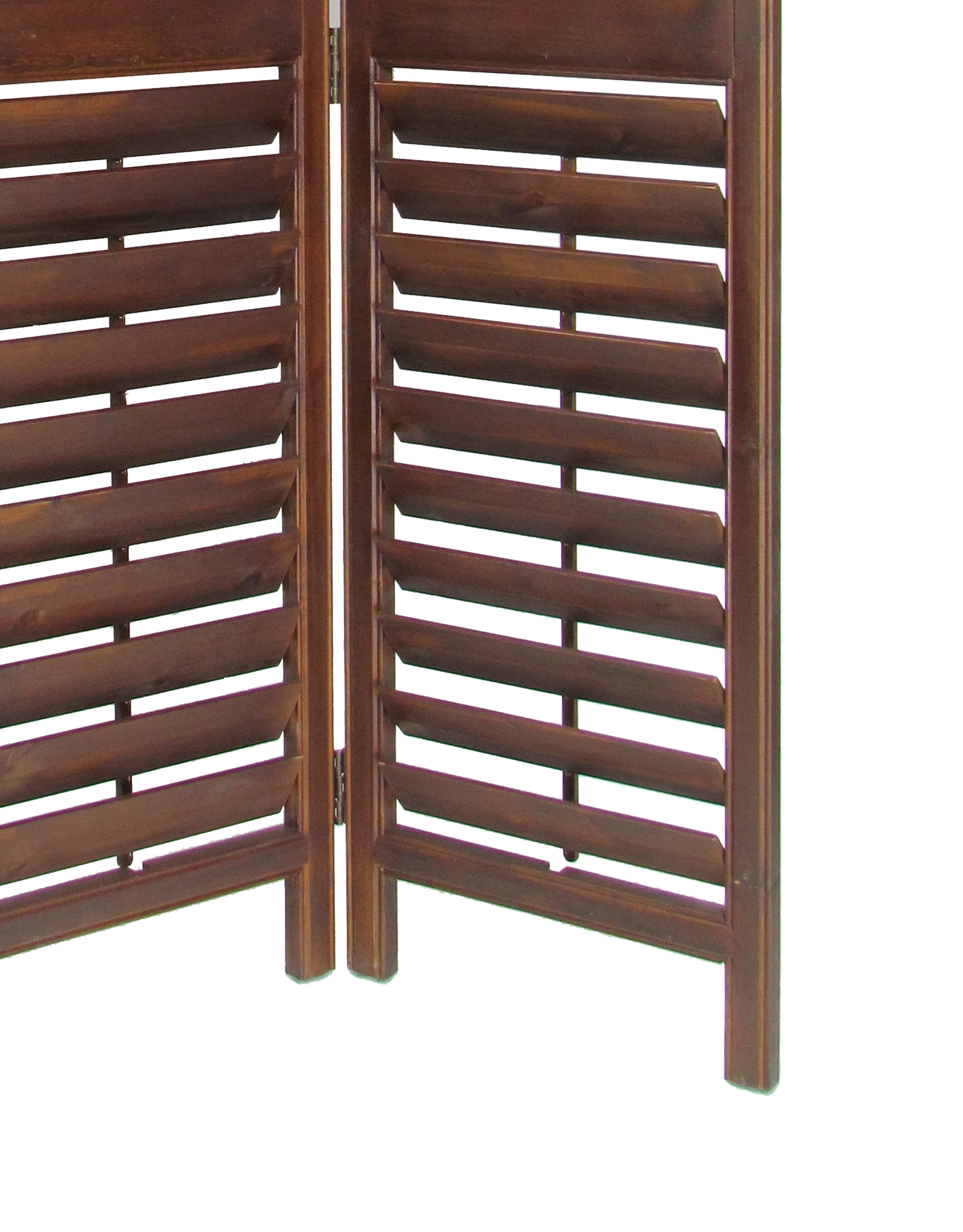 Wooden 3 Panel Room Divider with Slatted Design, Brown-zoom-4