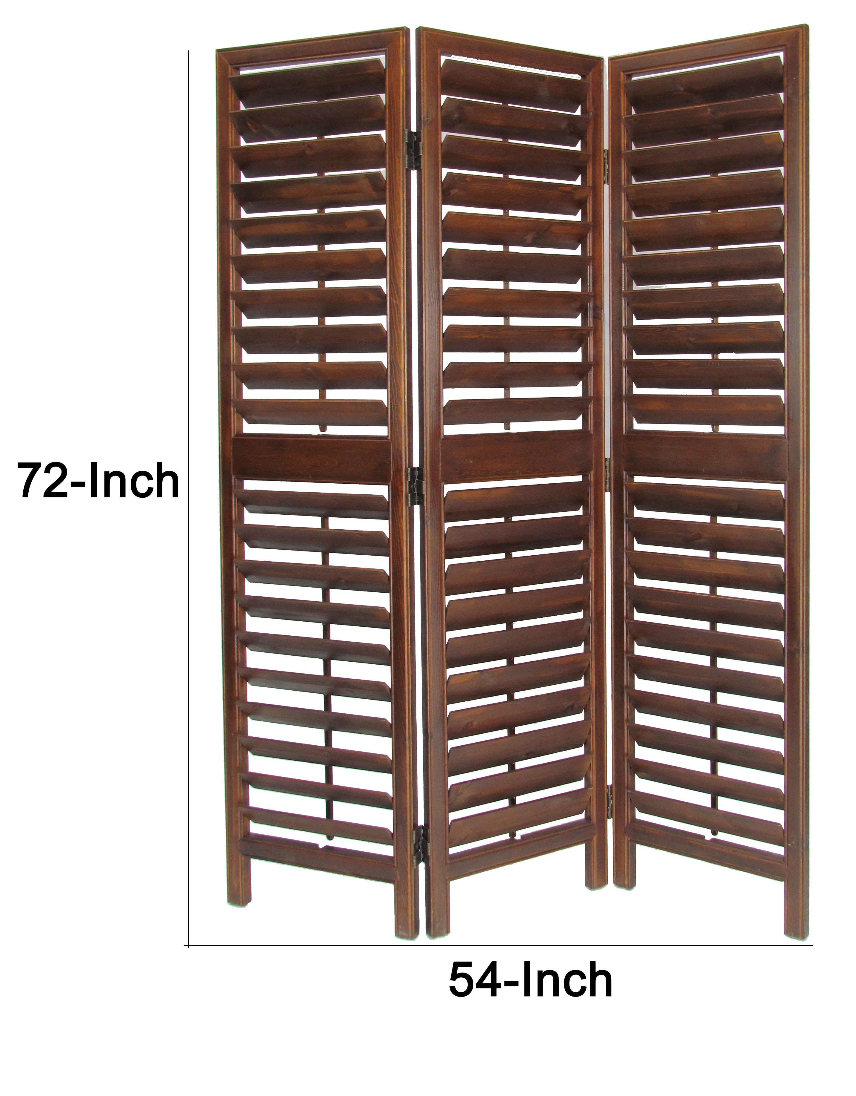 Wooden 3 Panel Room Divider with Slatted Design, Brown-zoom-5