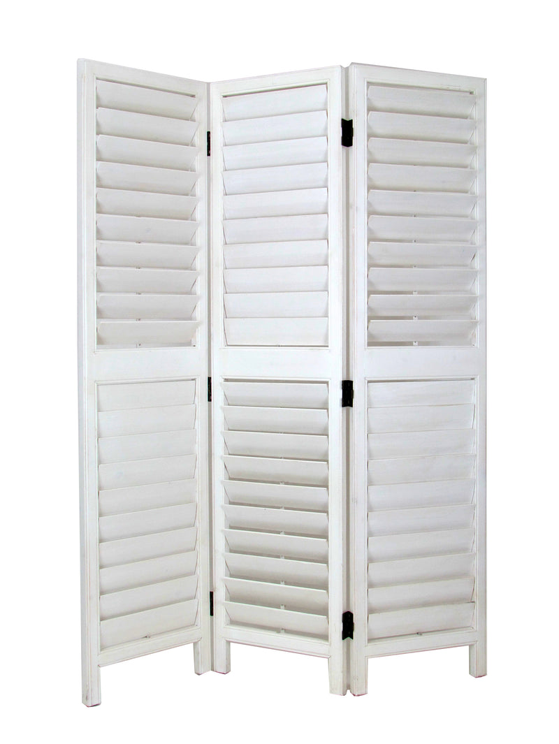 Wooden 3 Panel Room Divider with Slatted Design, White-zoom-