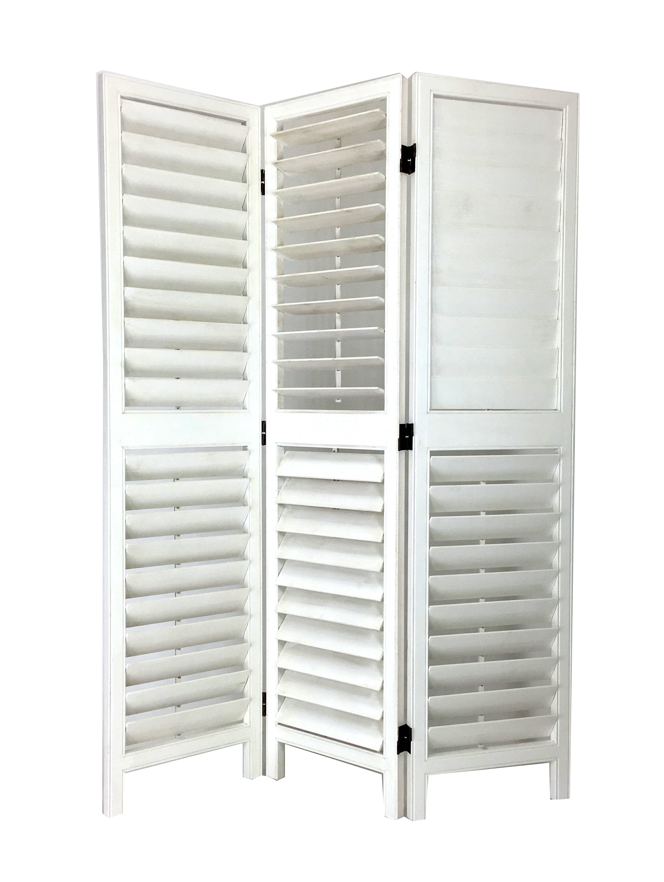 Wooden 3 Panel Room Divider with Slatted Design, White-zoom-2