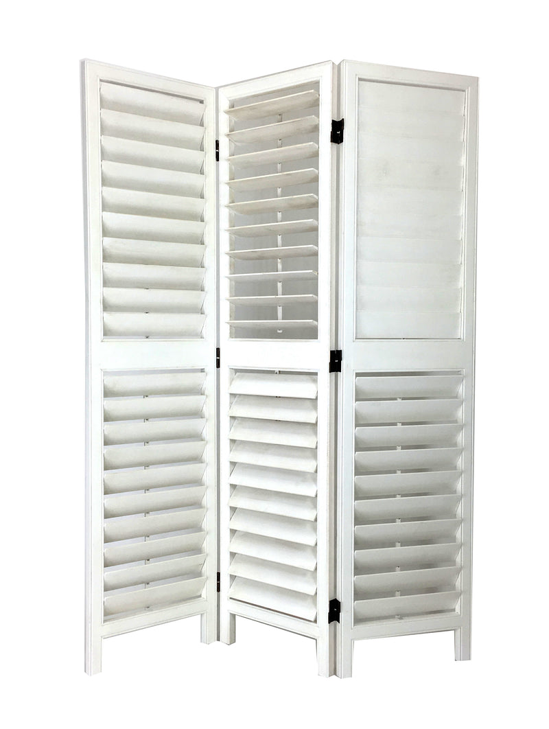 Wooden 3 Panel Room Divider with Slatted Design, White-zoom-