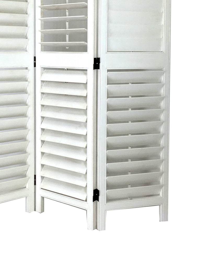 Wooden 3 Panel Room Divider with Slatted Design, White-zoom-
