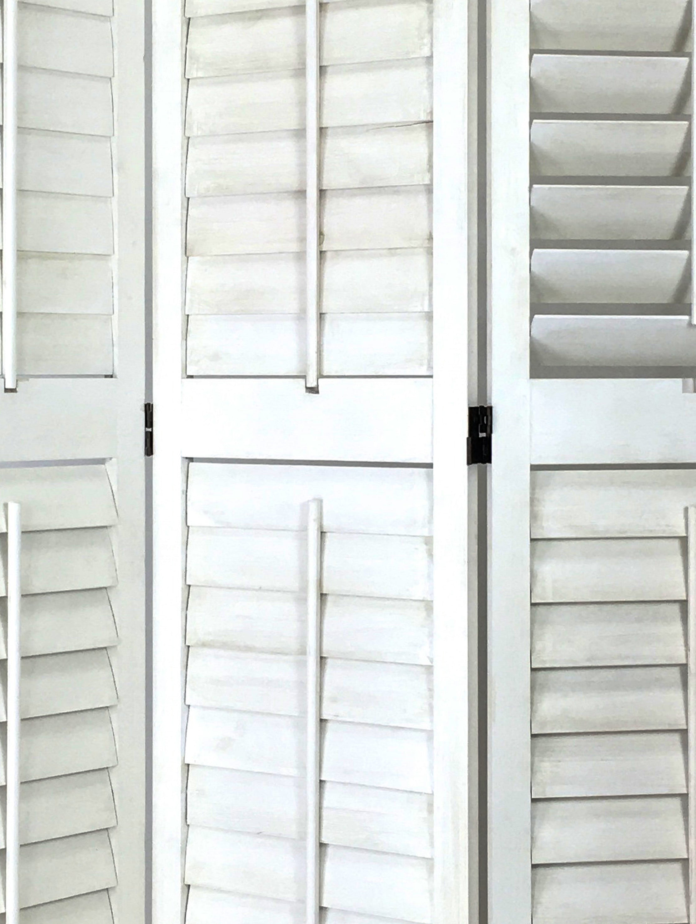 Wooden 3 Panel Room Divider with Slatted Design, White-zoom-4