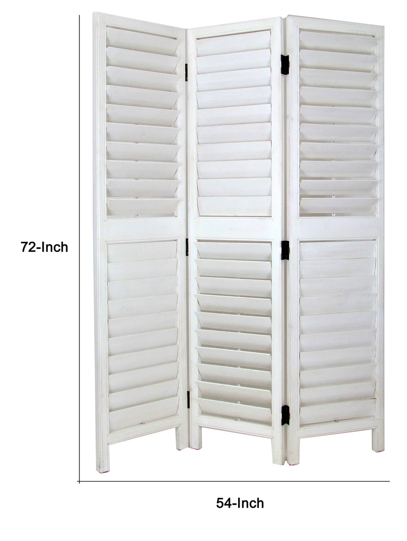 Wooden 3 Panel Room Divider with Slatted Design, White-zoom-