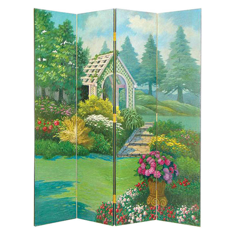 Wooden 4 Panel Room Divider with Gazebo, Multicolor-zoom-