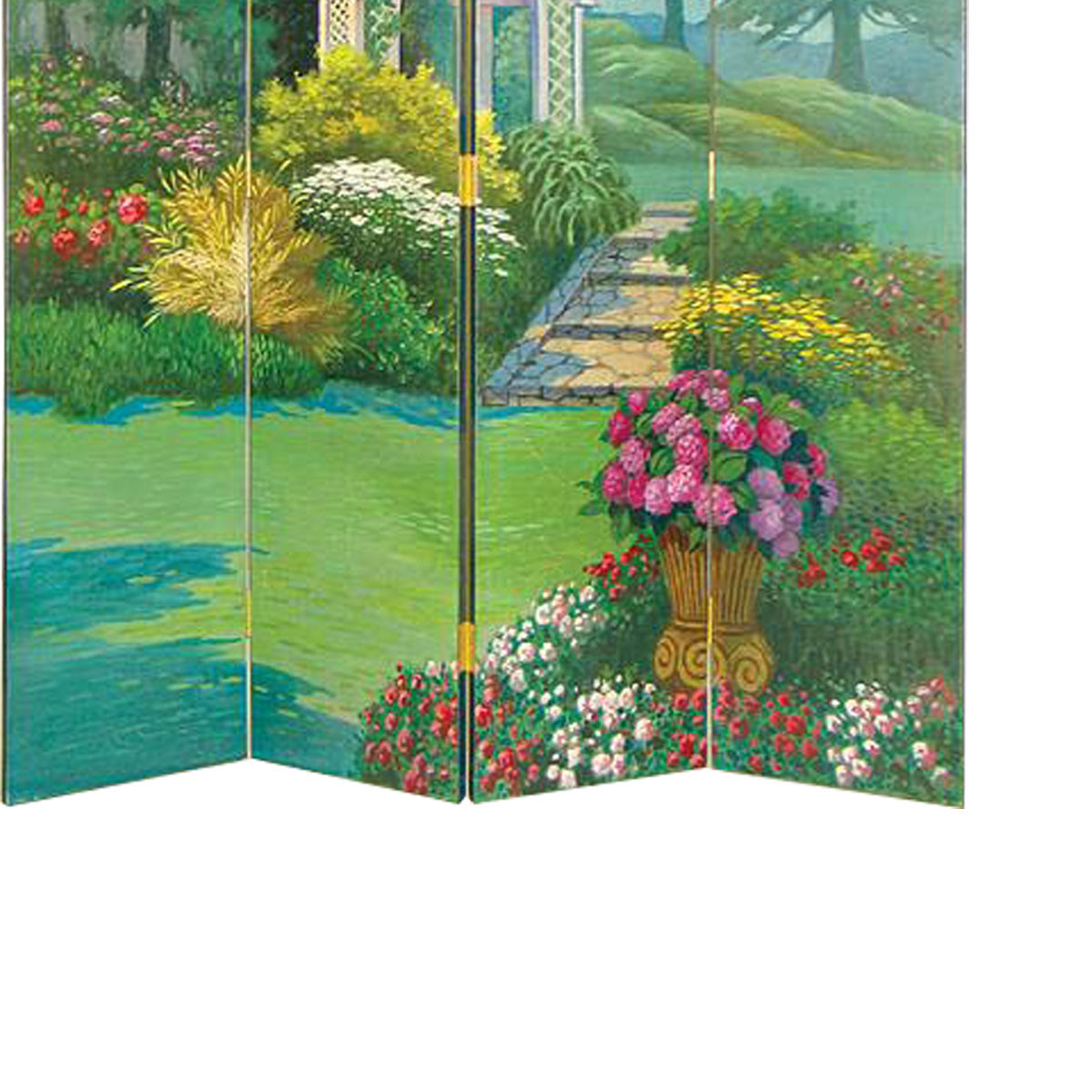 Wooden 4 Panel Room Divider with Gazebo, Multicolor-zoom-3