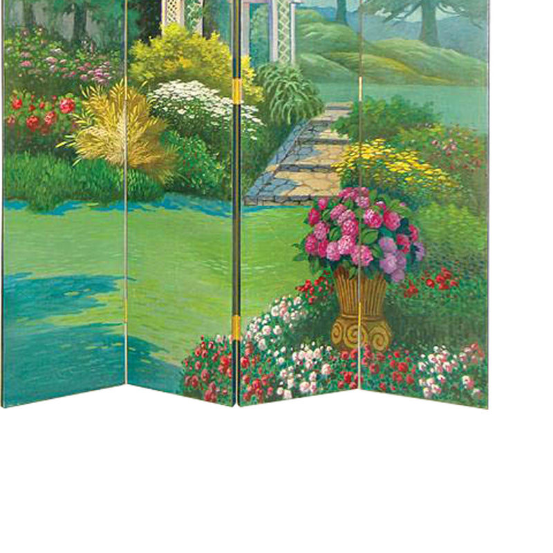 Wooden 4 Panel Room Divider with Gazebo, Multicolor-zoom-