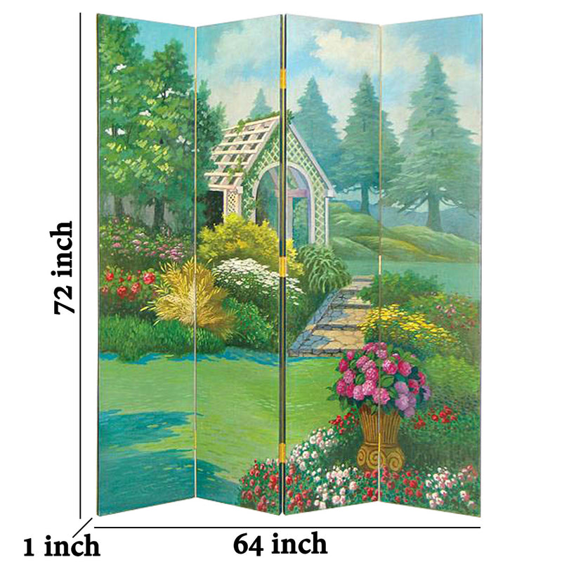Wooden 4 Panel Room Divider with Gazebo, Multicolor-zoom-