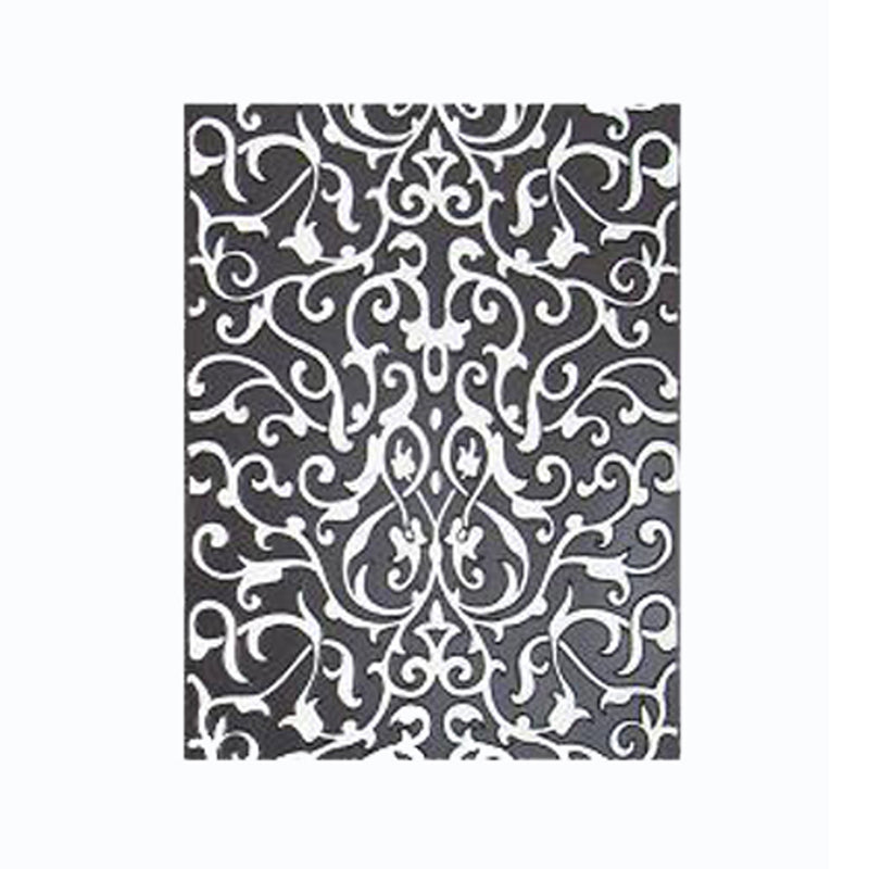 Wooden 4 Panel Room Divider with Scrolling Motifs, Black and Silver-zoom-