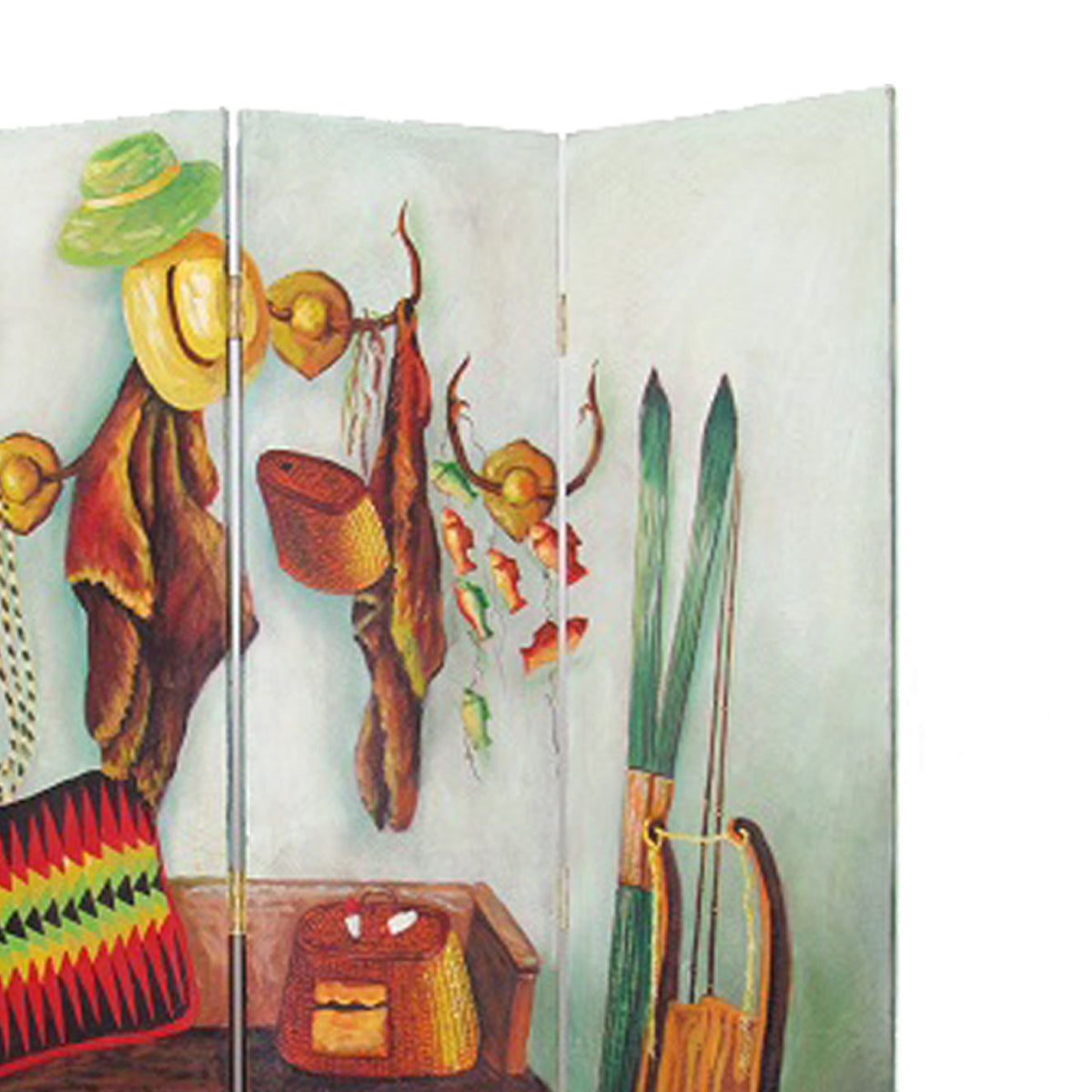 Wooden 4 Panel Room Divider with Cowboy Stuff Pictures, Multicolor-zoom-3