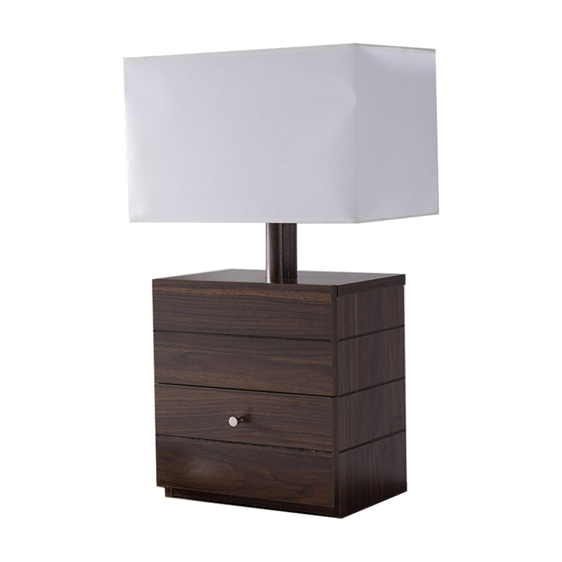 Rectangular Shade Wooden Table Lamp with 1 Drawer Brown and White-zoom-