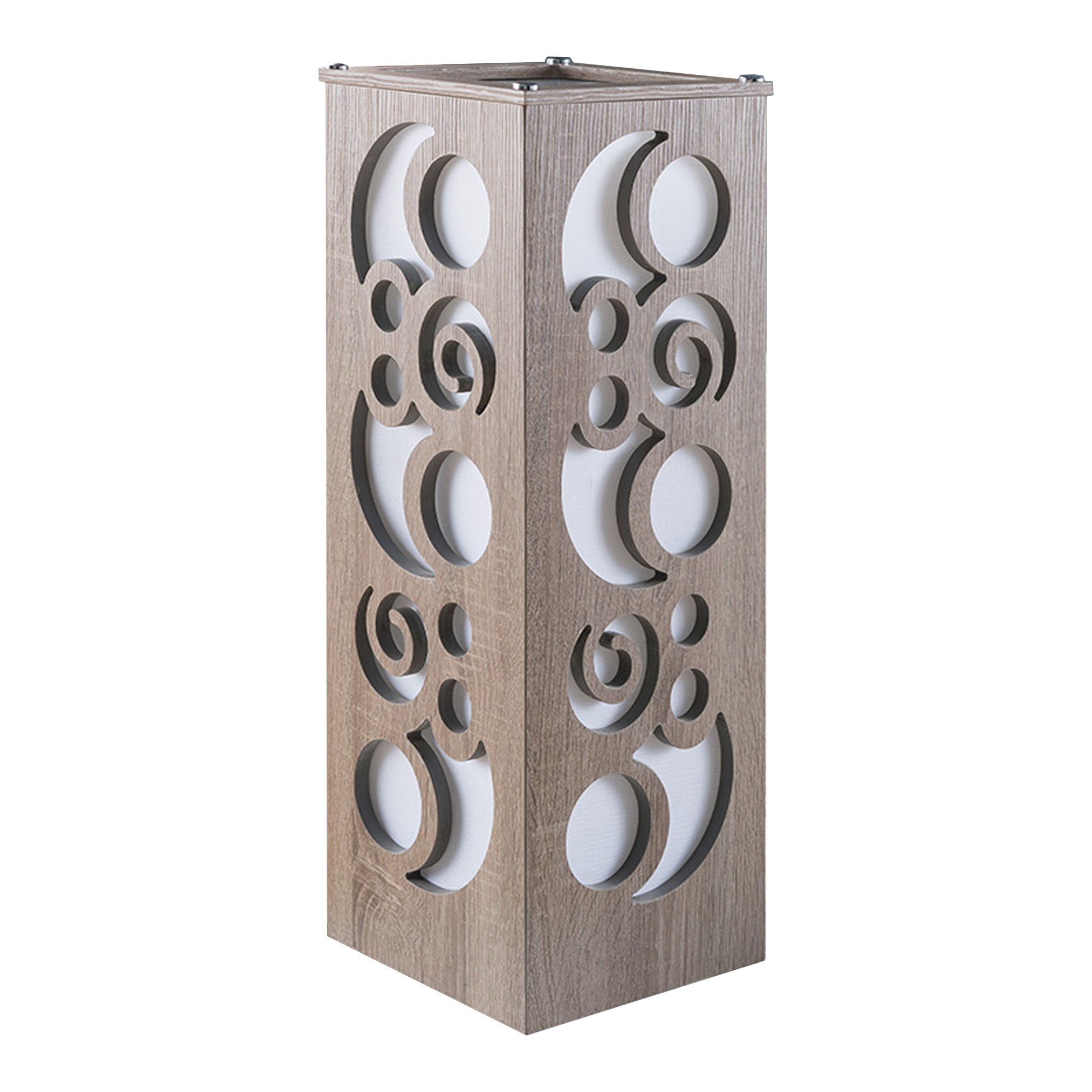 Cuboidal Wooden Frame Table Lamp with Cut Out Details Taupe Brown-zoom-1