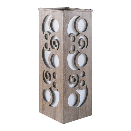 Cuboidal Wooden Frame Table Lamp with Cut Out Details Taupe Brown