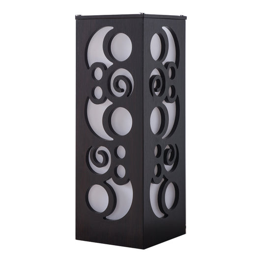 Cuboidal Wooden Frame Table Lamp with Cut Out Details Dark Brown