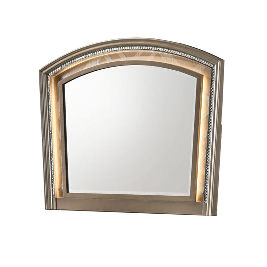 Transitional Wooden Arch Top Mirror With Molded Details Champagne Gold