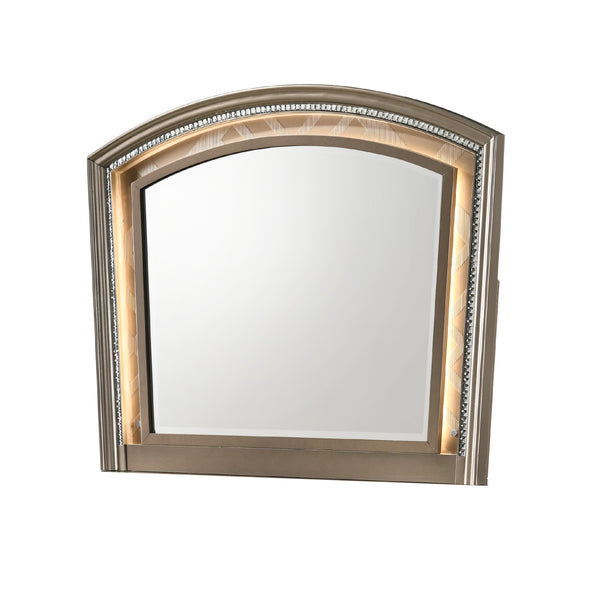 Transitional Wooden Arch Top Mirror With Molded Details Champagne Gold