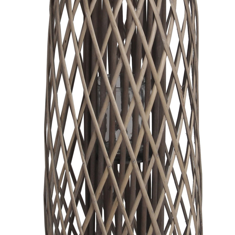 Lattice Design Bamboo Lantern With Glass Candle Holder Large Brown-zoom-