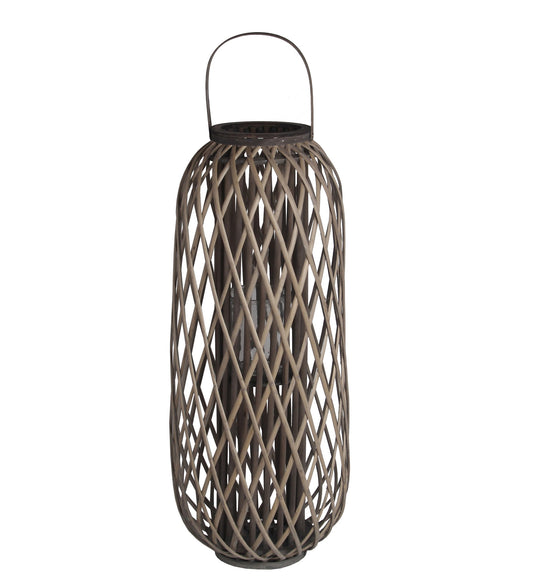 Lattice Design Bamboo Lantern With Glass Candle Holder Large Brown