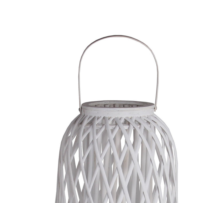 Lattice Design Bamboo Lantern With Glass Candle Holder Large White-zoom-
