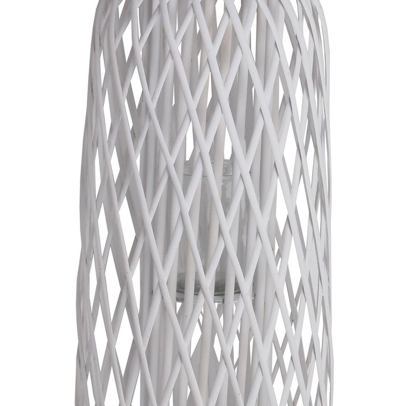 Lattice Design Bamboo Lantern With Glass Candle Holder Large White-zoom-