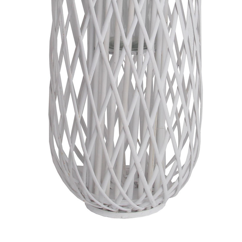 Lattice Design Bamboo Lantern With Glass Candle Holder Large White-zoom-