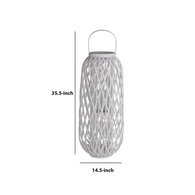 Lattice Design Bamboo Lantern With Glass Candle Holder Large White-zoom-