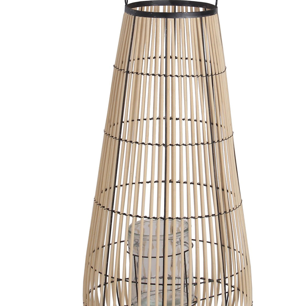 Bellied Shape Bamboo Lantern With Open Cage Design And Rope Handle Brown-zoom-3