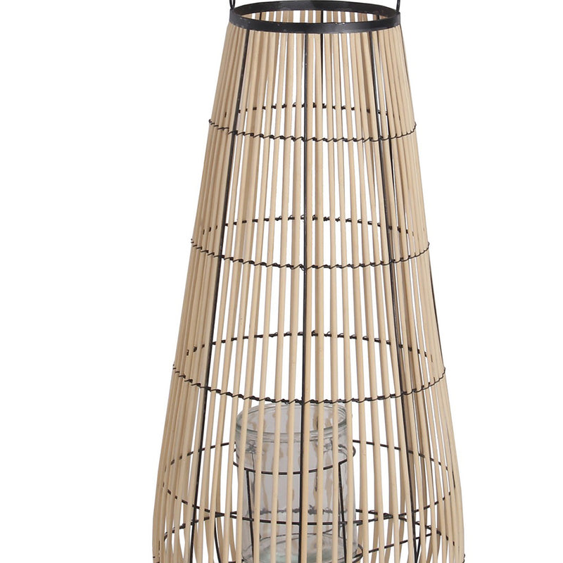 Bellied Shape Bamboo Lantern With Open Cage Design And Rope Handle Brown-zoom-