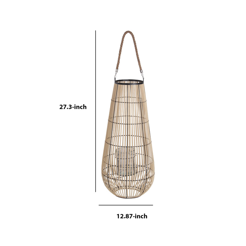 Bellied Shape Bamboo Lantern With Open Cage Design And Rope Handle Brown-zoom-
