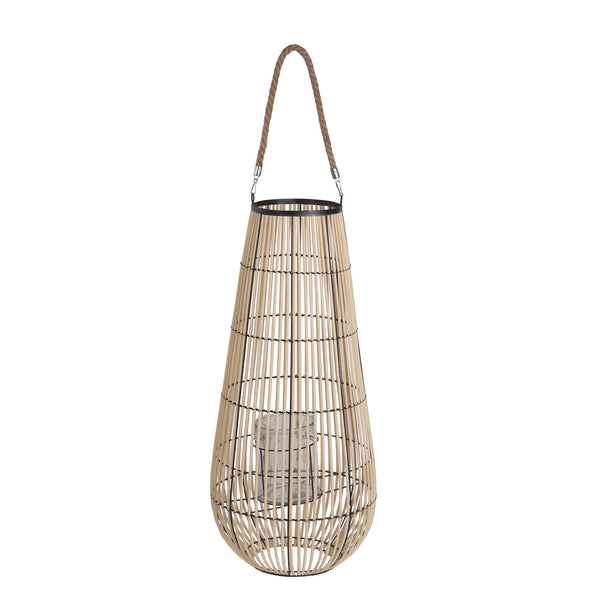 Bellied Shape Bamboo Lantern With Open Cage Design And Rope Handle Brown