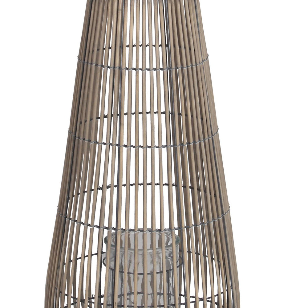 Bellied Shape Bamboo Lantern With Open Cage Design And Rope Handle Gray