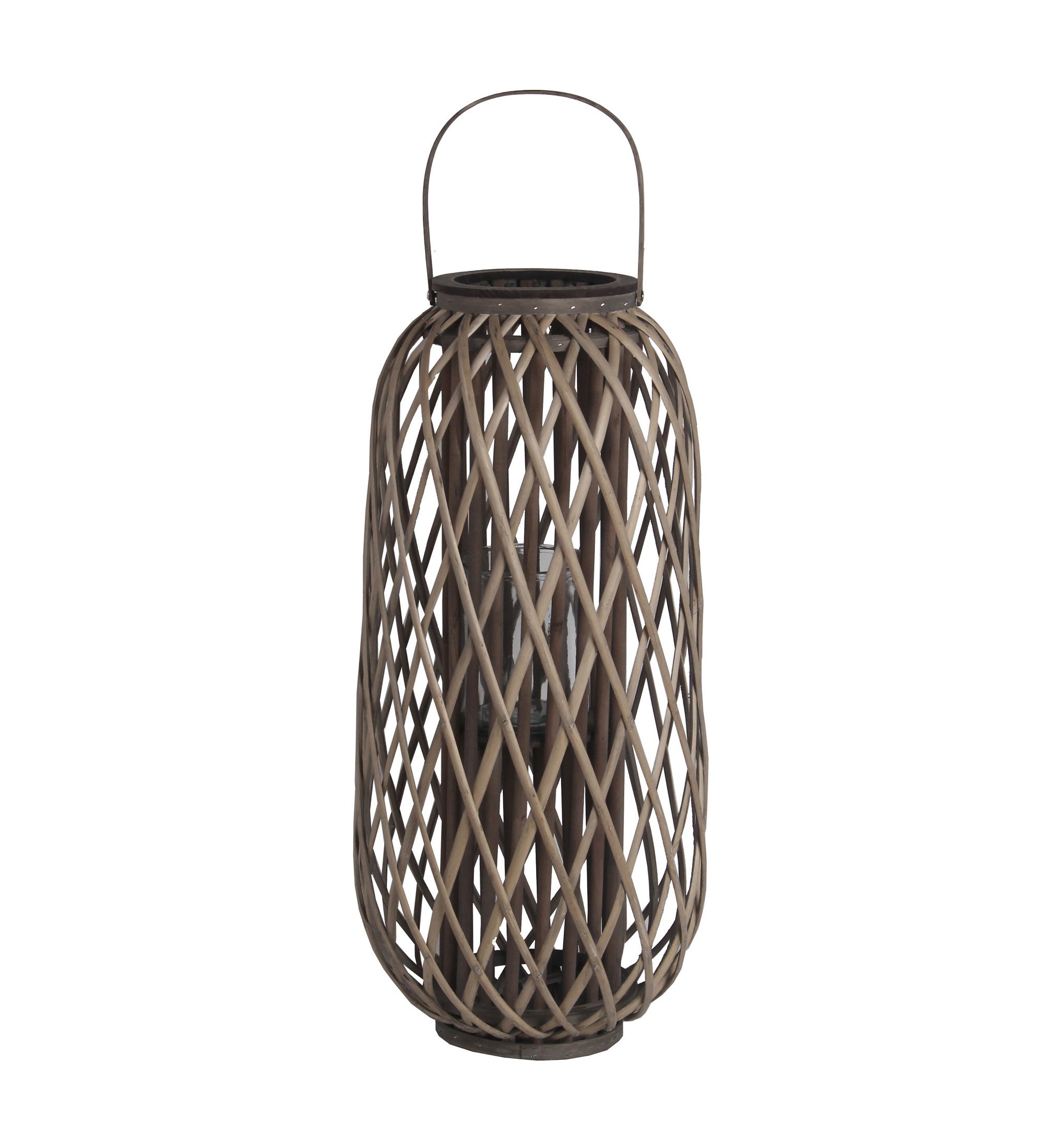 Bellied Shaped Bamboo Lantern With Open Lattice Design Medium Gray-zoom-1