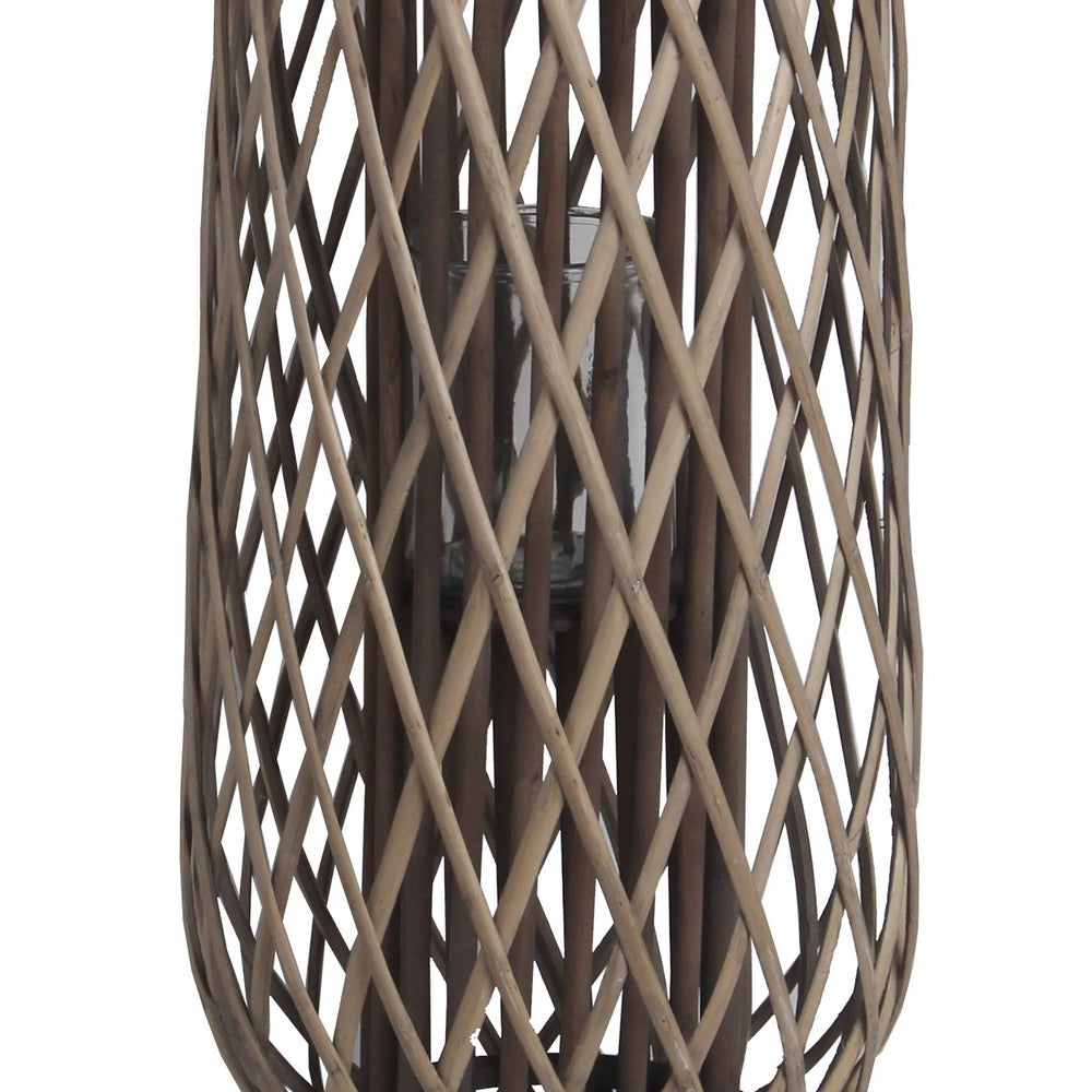 Bellied Shaped Bamboo Lantern With Open Lattice Design Medium Gray-zoom-3