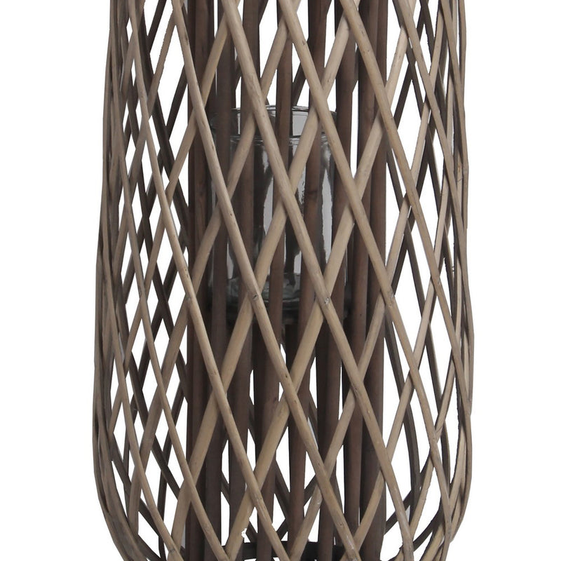 Bellied Shaped Bamboo Lantern With Open Lattice Design Medium Gray-zoom-