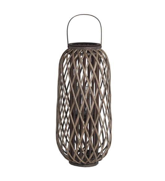 Bellied Shaped Bamboo Lantern With Open Lattice Design Medium Gray