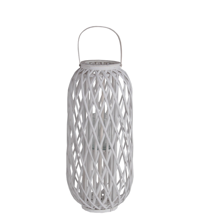 Bellied Shaped Bamboo Lantern With Open Lattice Design Medium White-zoom-