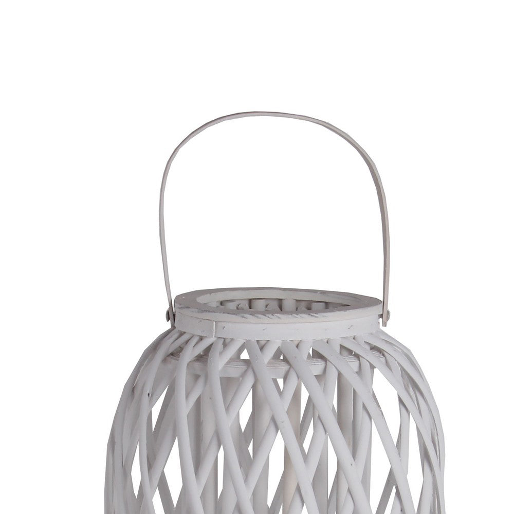 Bellied Shaped Bamboo Lantern With Open Lattice Design Medium White