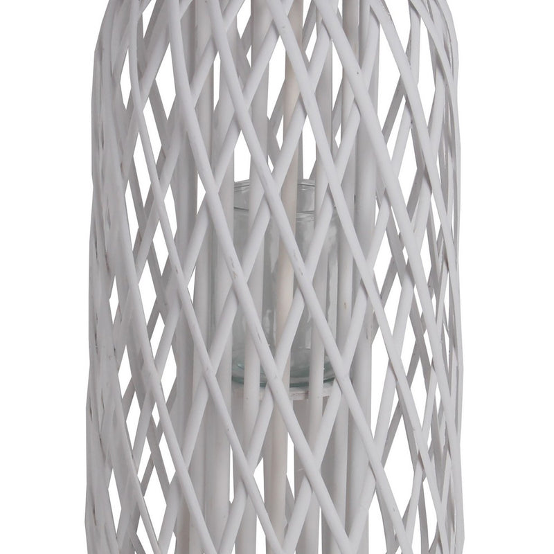 Bellied Shaped Bamboo Lantern With Open Lattice Design Medium White-zoom-