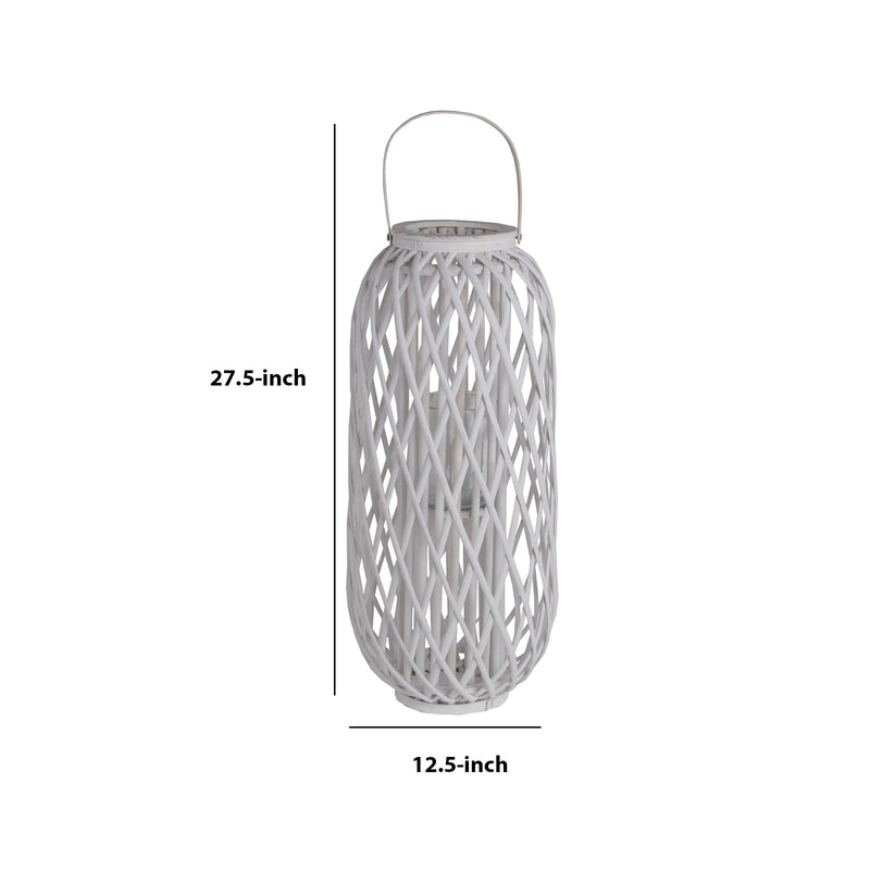 Bellied Shaped Bamboo Lantern With Open Lattice Design Medium White-zoom-