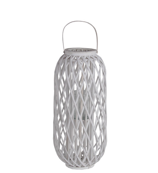 Bellied Shaped Bamboo Lantern With Open Lattice Design Medium White
