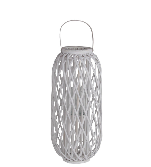 Bellied Shaped Bamboo Lantern With Open Lattice Design Medium White