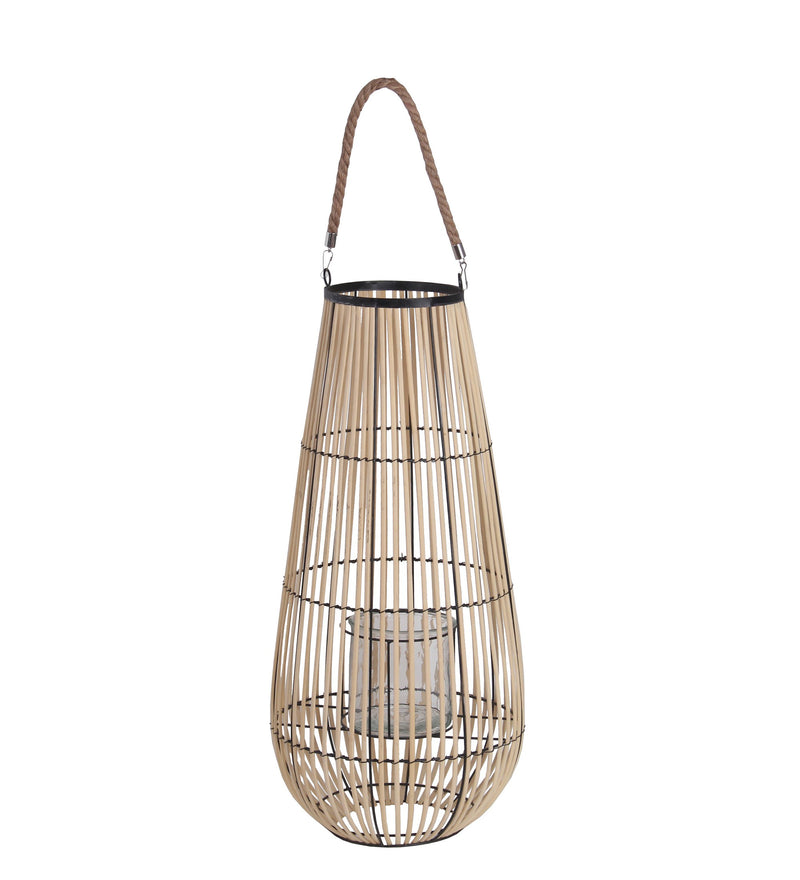 Cage Design Bamboo Lantern With Rope Hanger Medium Brown-zoom-