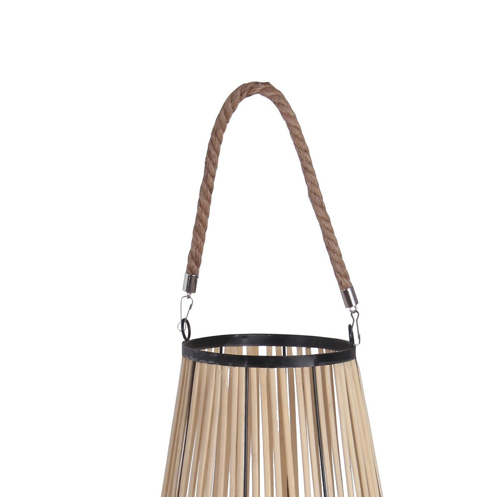 Cage Design Bamboo Lantern With Rope Hanger Medium Brown