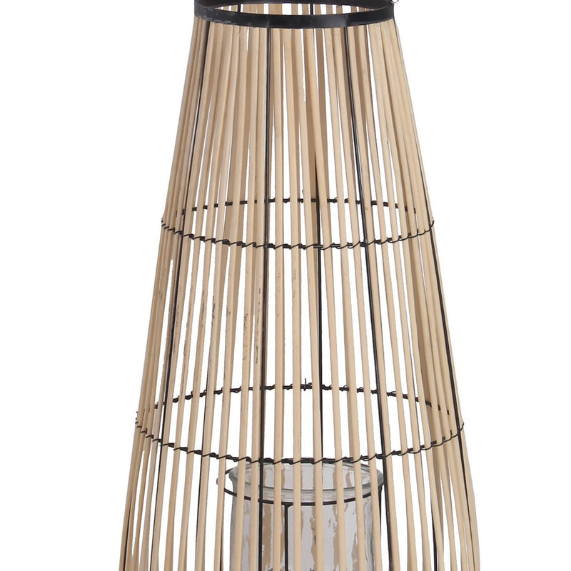 Cage Design Bamboo Lantern With Rope Hanger Medium Brown-zoom-