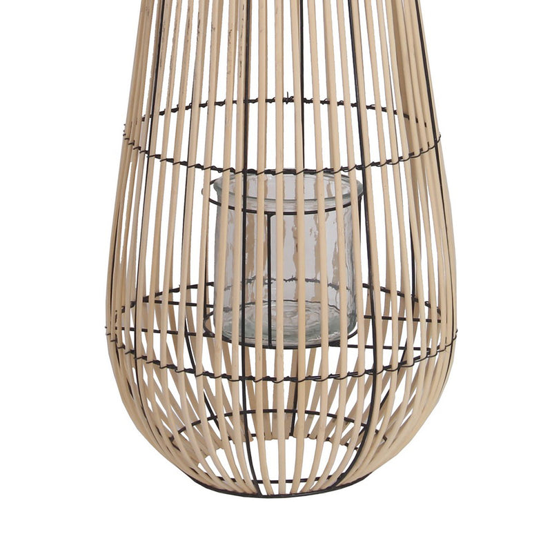 Cage Design Bamboo Lantern With Rope Hanger Medium Brown-zoom-